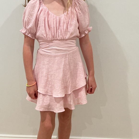 strapless open back dress Short Pink Print A-Line Homecoming Dress with Ruffles Pink / 8 main image 1